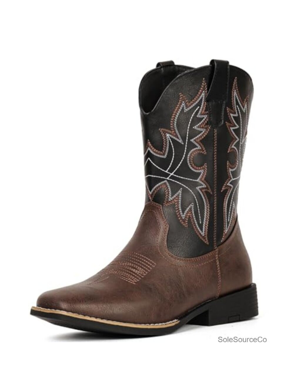Men's Western Cowboy Boots Square Toe Faux Leather Slip-On